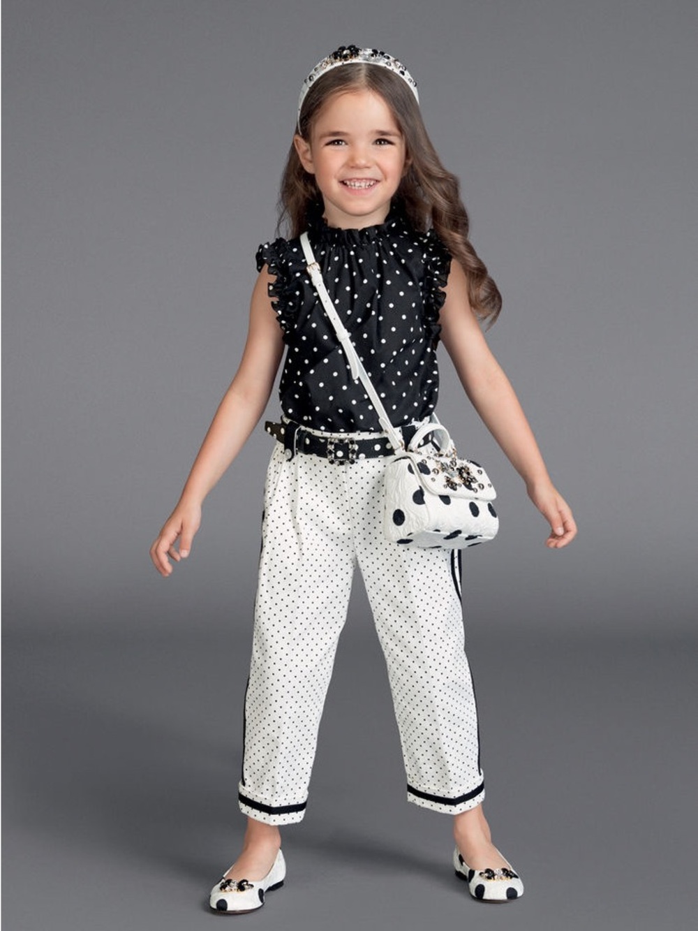 Dolce & Gabbana Girls White Black Polka Dot Stripe Trim Pants Jeans Designer 4